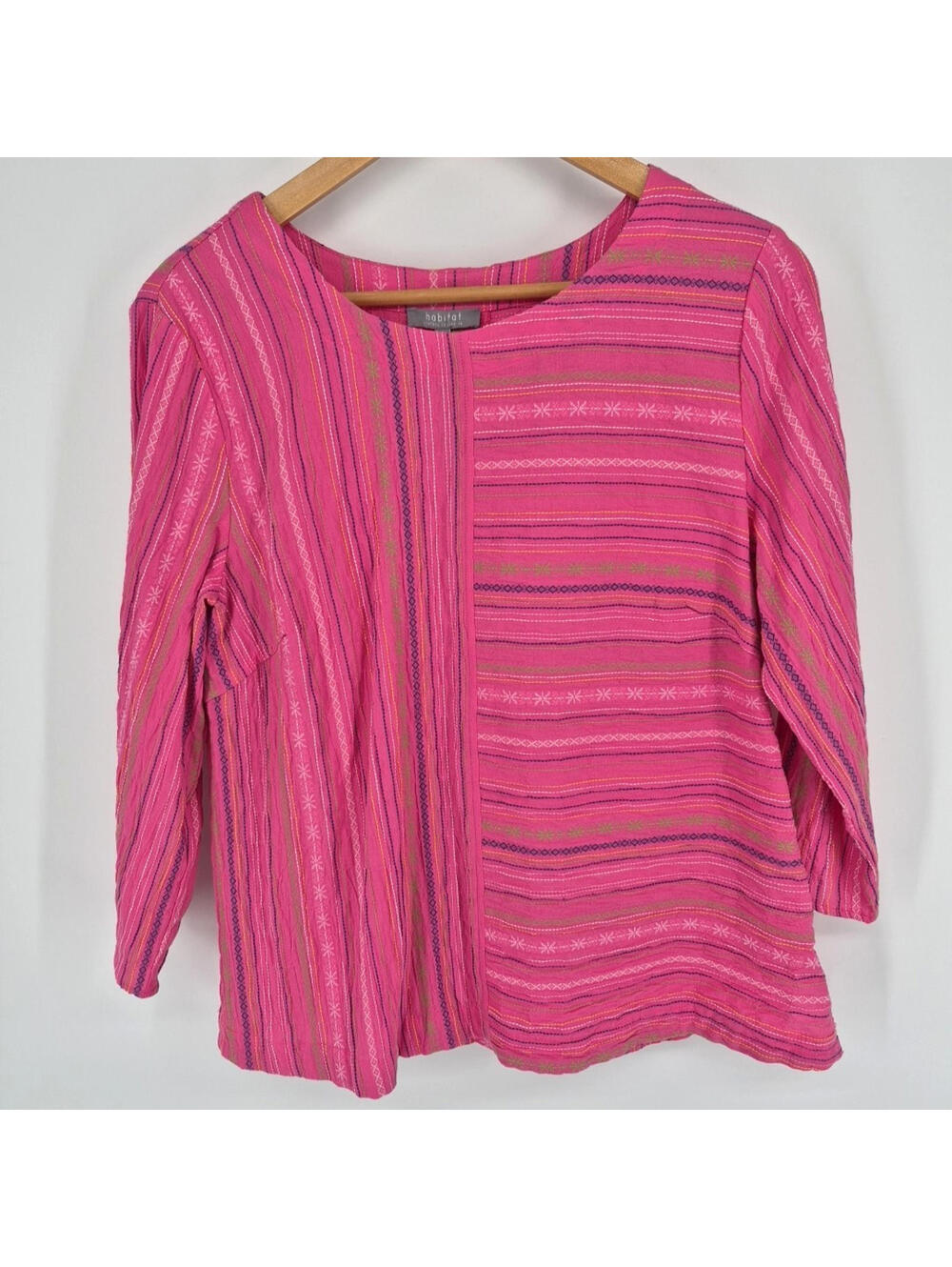 Habitat Baja Weave Button Back Pullover Pink Multicolor Weave Women's S Top